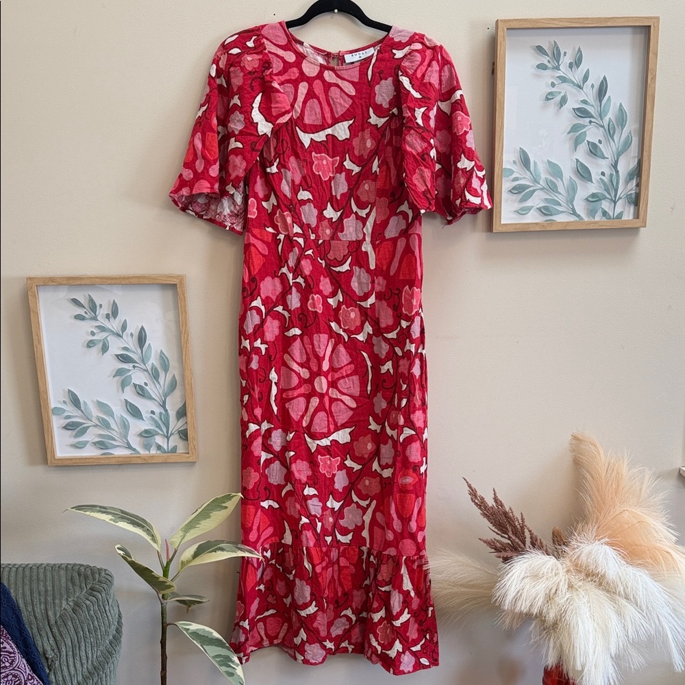 ✨ RHODE Red & Pink Floral Midi Dress | Romantic Statement Dress ✨ - Picture 2 of 7
